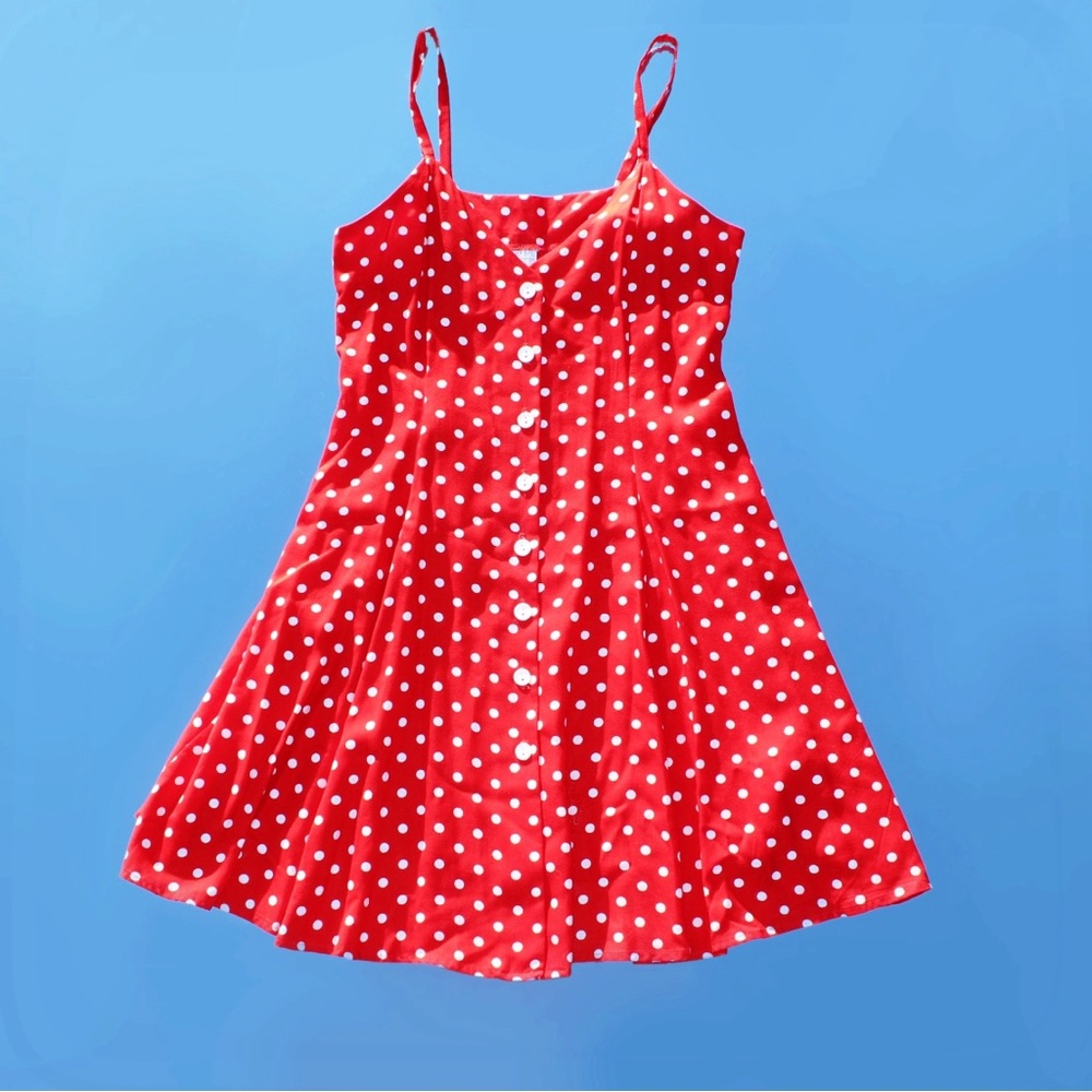 90s Vintage Moda International Red & White Polka Dotted Retro Pin Up Style Dress